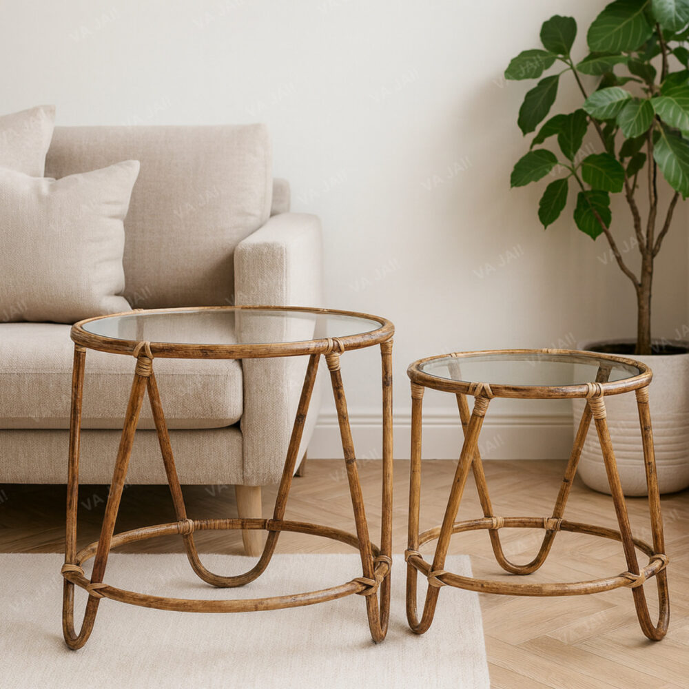 Natūralaus bambuko kavos staliukų komplektas