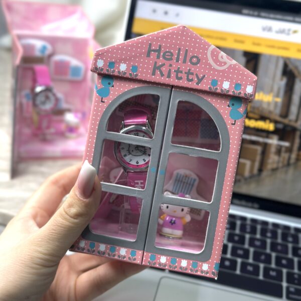 Hello Kitty vaikiškas laikrodis su figūrėle ir nameliu