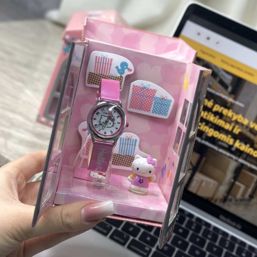 Hello Kitty vaikiškas laikrodis su figūrėle ir nameliu